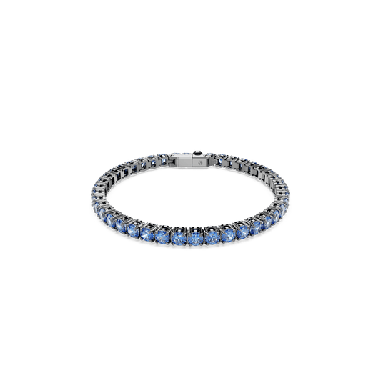 Matrix Tennis bracelet, Round cut, Blue, Ruthenium plated
