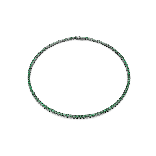 Matrix Tennis necklace, Round cut, Green, Ruthenium plated