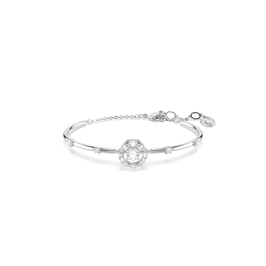 Constella bangle, Round cut, Dancing stone, White, Rhodium plated