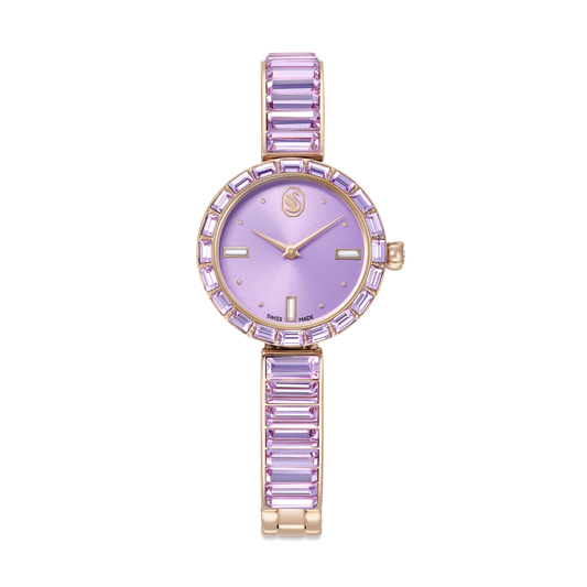 Matrix bangle watch, Swiss Made, Crystal bracelet, Purple, Champagne gold-tone finish