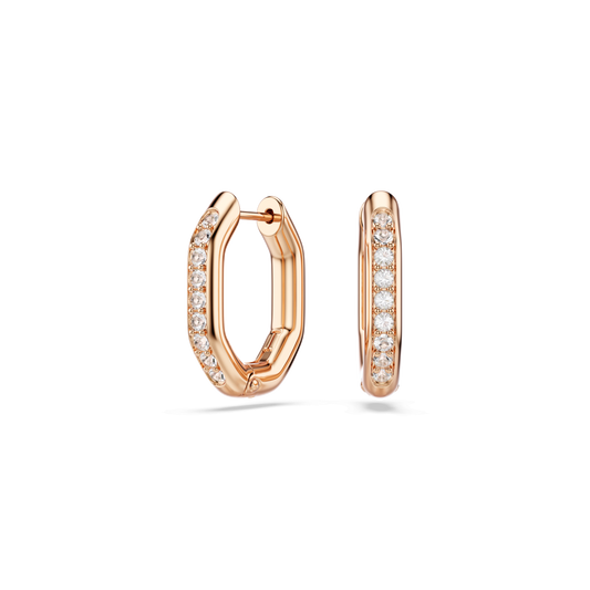 Dextera hoop earrings, Octagon shape, Round cut, Small, White, 18K rose gold finish