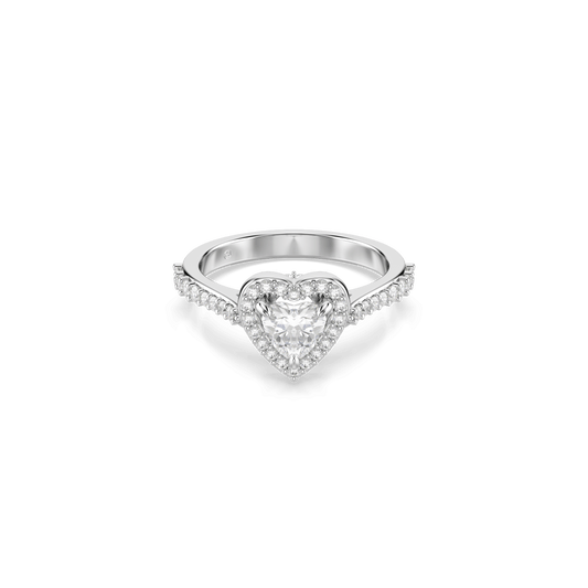 Una Angelic motif ring, Mixed cuts, Heart, White, Rhodium plated