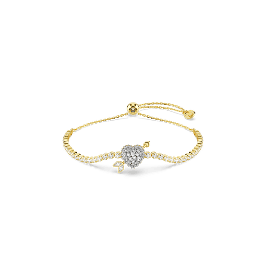 Idyllia bracelet, Mixed cuts, Heart with arrow, White, 18K gold finish