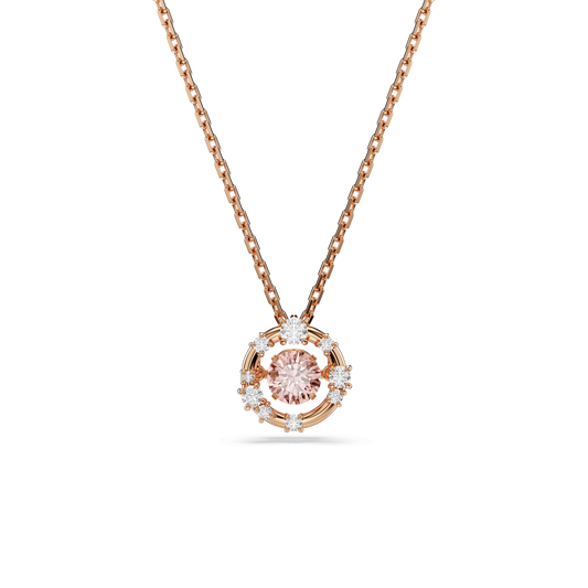 Constella pendant, Round cut, Dancing stone, Pink, 18K rose gold finish