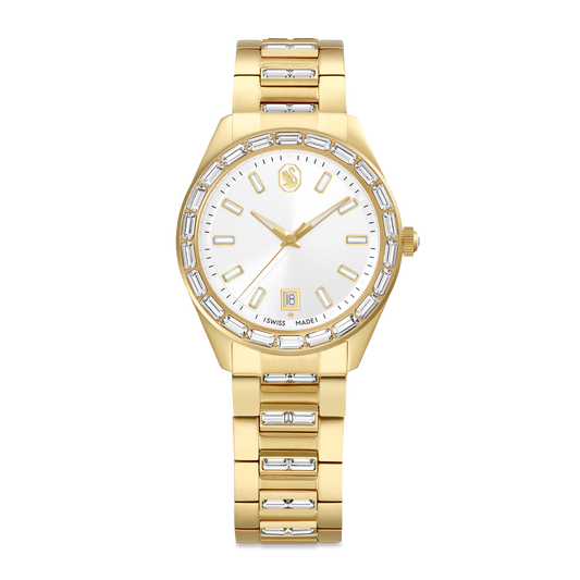 Matrix date watch, Swiss Made, Metal bracelet, Gold tone, Gold-tone finish