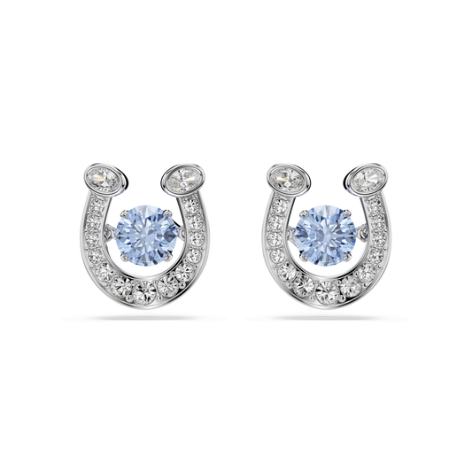Symbolica stud earrings, Round cut, Pavé, Horse shoe, Blue, Rhodium plated