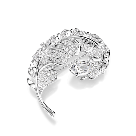 Idyllia brooch, Mixed cuts, Feather, Rhodium plated