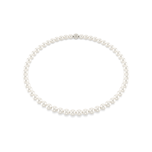 Matrix necklace, Crystal pearl, White, Rhodium plated