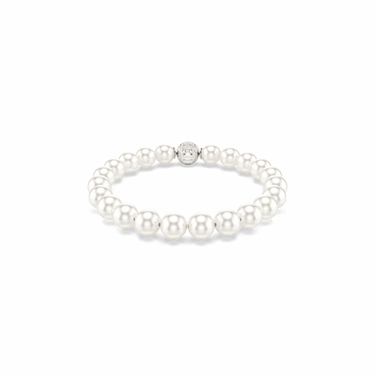 Matrix bracelet, Crystal pearl, White, Rhodium plated