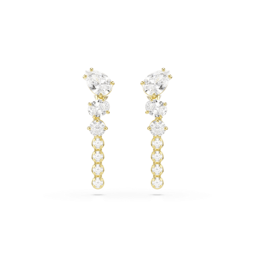 Mesmera drop earrings, Mixed cuts, White, 18K gold finish