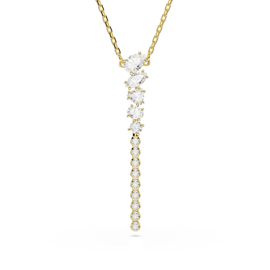Mesmera Y necklace, Mixed cuts, White, 18K gold finish
