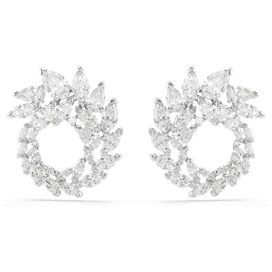 Mesmera hoop earrings, Marquise cut, White, Rhodium plated
