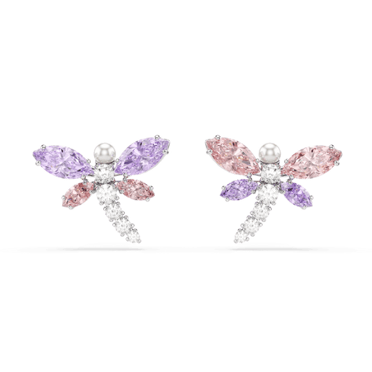 Ariana Grande x Swarovski stud earrings, Mixed cuts, Dragonfly, Multicolored, Rhodium plated