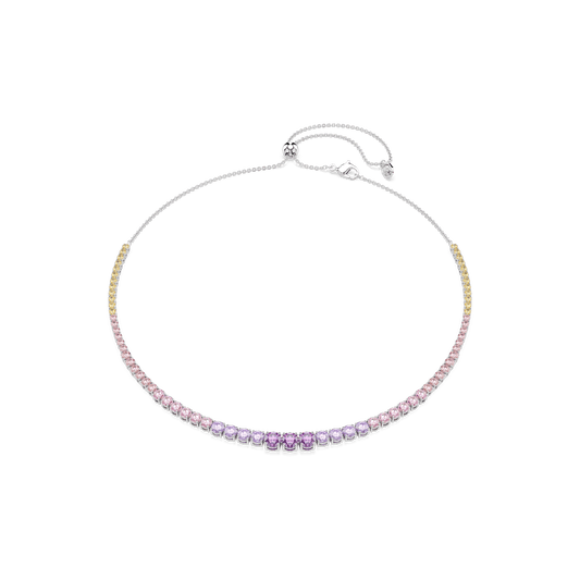 Matrix necklace, Gradient of round cuts, Multicolored, Rhodium plated