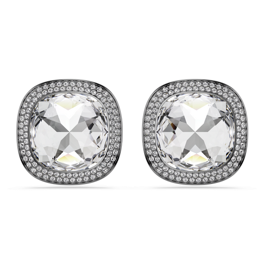 Una Angelic clip earrings, Cushion cut, White, Ruthenium plated