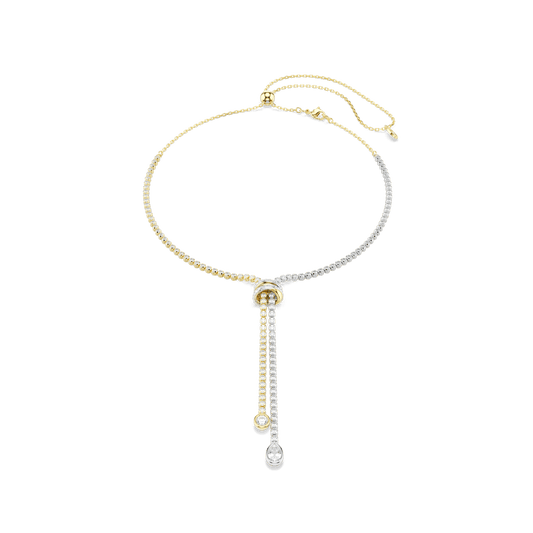 Hyperbola Y necklace, Round cut, Knot, White, Mixed metal finish