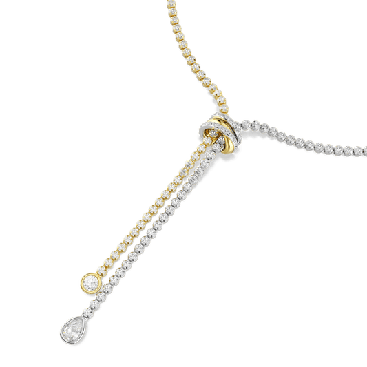 Hyperbola Y necklace, Round cut, Knot, White, Mixed metal finish
