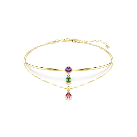 Imber layered necklace, Mixed cuts, Multicolored, 18K gold finish