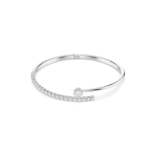 Matrix bangle, Round cut, White, Rhodium plated
