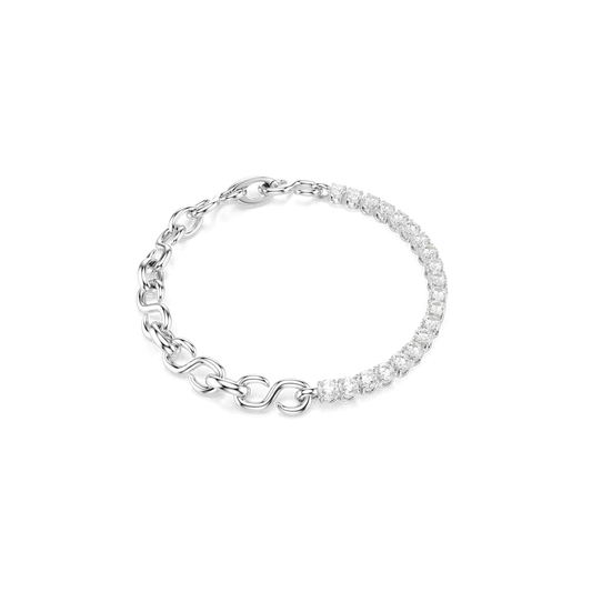 Matrix bracelet, Round cut, White, Rhodium plated