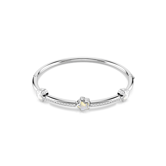 Chroma bangle, Mixed cuts, Star, White, Rhodium plated