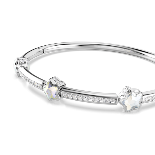 Chroma bangle, Mixed cuts, Star, White, Rhodium plated