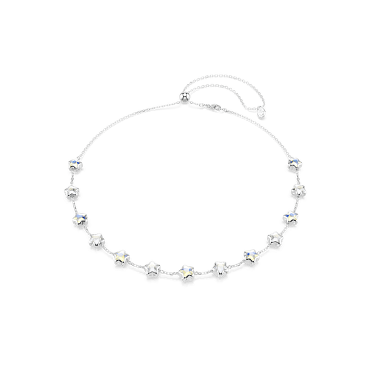 Chroma necklace, Mixed cuts, Star, White, Rhodium plated