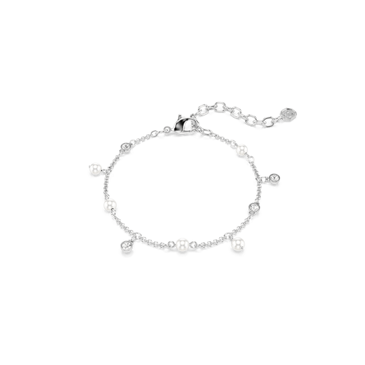 Imber bracelet, Crystal pearl, Round cut, White, Rhodium plated