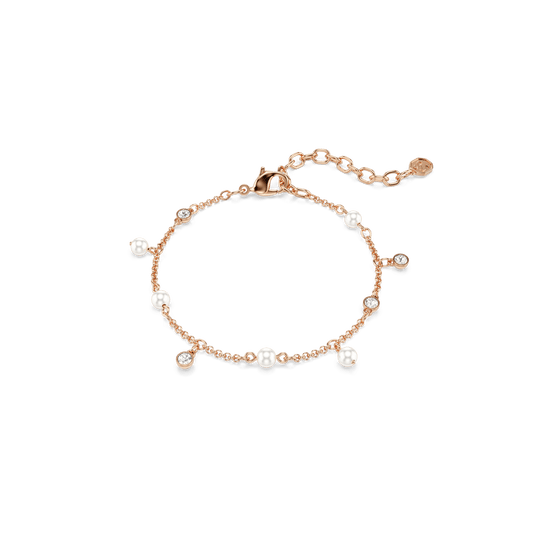 Imber bracelet, Crystal pearl, Round cut, White, 18K rose gold finish