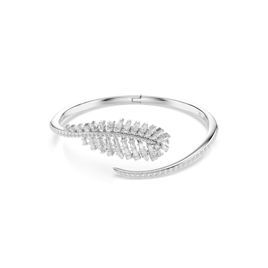 Vienna bangle, Mixed cuts, Feather, White, Rhodium plated
