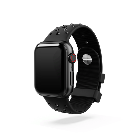 Watch strap, Silicone with stitching, Black, Stainless steel