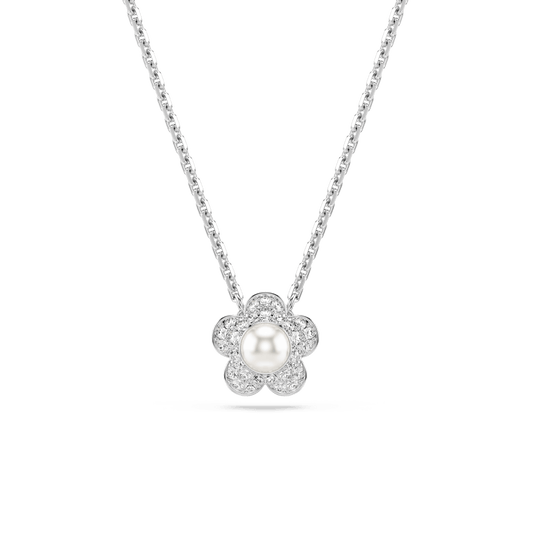 Ariana Grande x Swarovski pendant, Crystal Pearl, Round cut, Flower, White, Rhodium plated