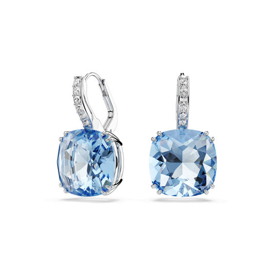 Millenia drop earrings, Cushion cut, Blue, Rhodium plated