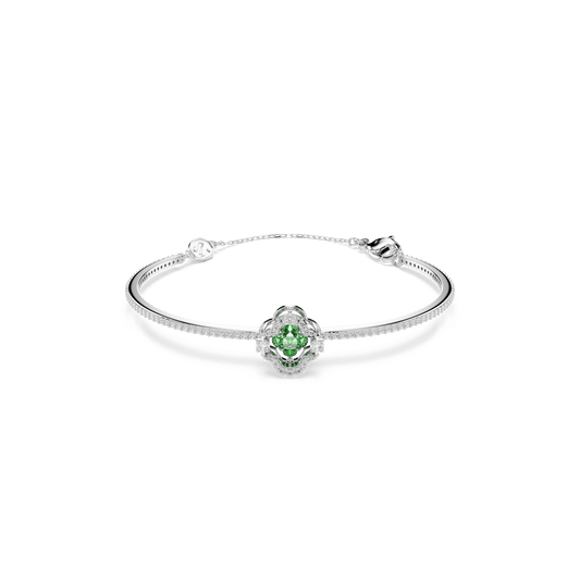Una Angelic bangle, Mixed cuts, Green, Rhodium plated