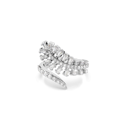 Vienna open ring, Mixed cuts, Feather, White, Rhodium plated