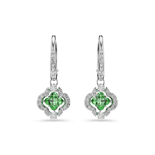 Una Angelic drop earrings, Mixed cuts, Green, Rhodium plated