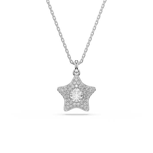 Sublima pendant, Round cut, Star, White, Rhodium plated