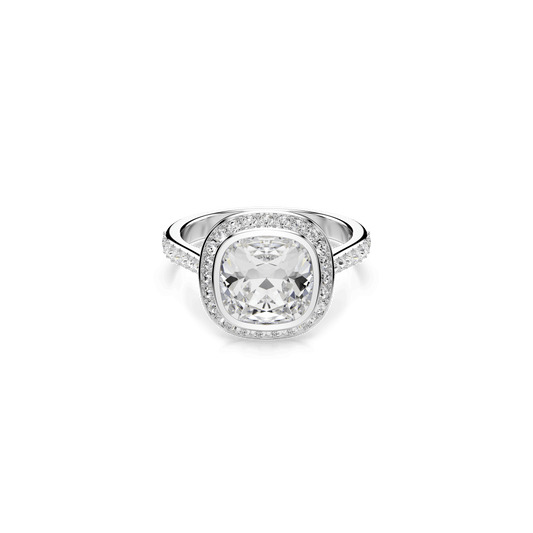Una Angelic halo ring, Cushion cut, White, Rhodium plated