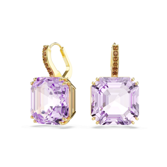Millenia drop earrings, Square cut, Purple, 18K gold finish