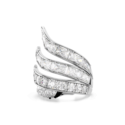 Vienna cocktail ring, Mixed cuts, Swan, White, Rhodium plated