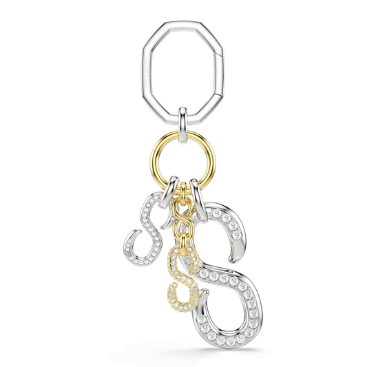 Bag charm, Round cut, White, Mixed metal finish