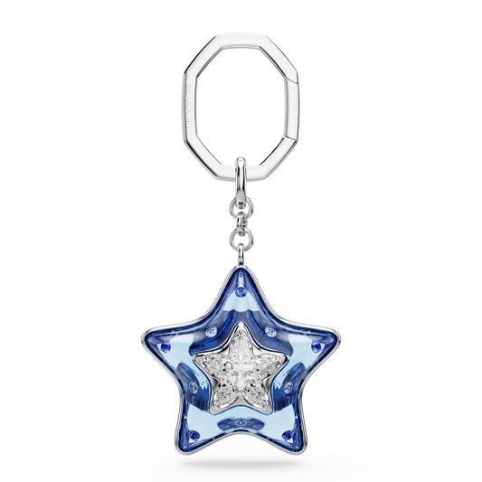 Bag charm, Mixed cuts, Star, Blue, Rhodium plated