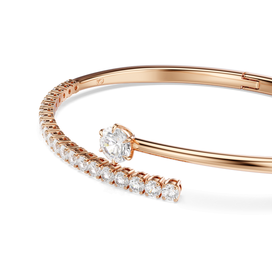 Matrix bangle, Round cut, White, 18K rose gold finish