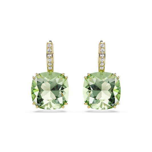 Millenia drop earrings, Cushion cut, Green, 18K gold finish