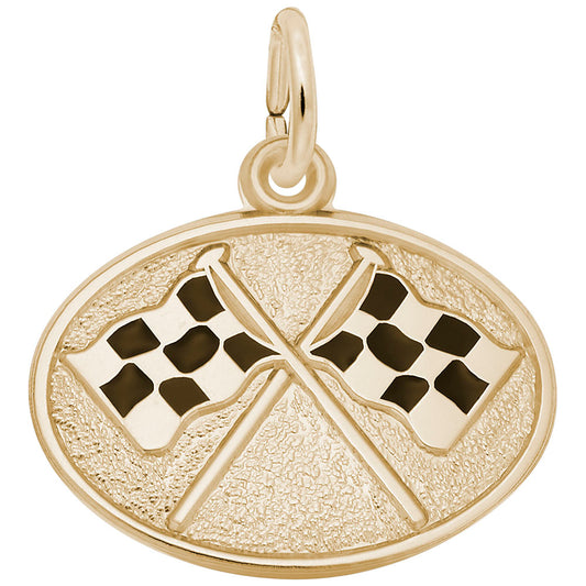 Racing Flags Oval Disc Charm - Unique Automotive Jewelry Gift 8328
