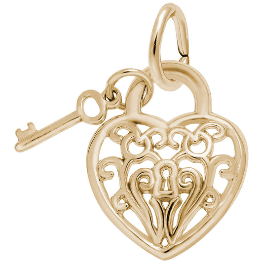 Filigree Heart Key Charm - Elegant Silver Pendant for Jewelry 8364