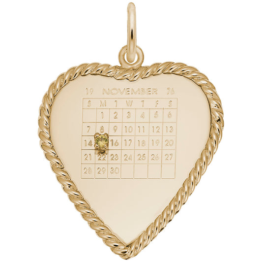 Classic Rope Heart Calendar Charm - Personalized Memorial Keepsake 8378