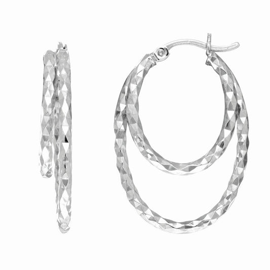 Royal Chain Silver Double Diamond Cut Hoop Earring AGE1787