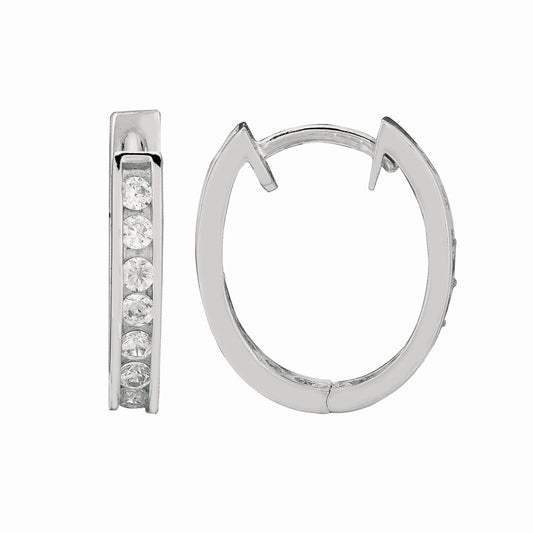 Royal Chain Silver Oval CZ Hoop Earrings AGE419