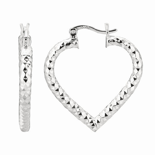 Royal Chain Silver Diamond Cut Heart Hoop Earring AGE575
